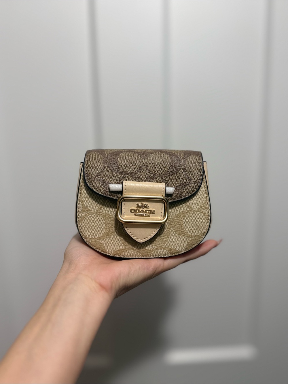 Coach Women's Morgan Card Case On A Chain (Blocked Signature Canvas, Light Khaki